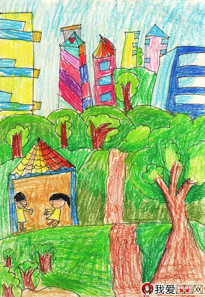 环保建筑画:绿色家园-金鹰杯儿童画大赛参赛作品