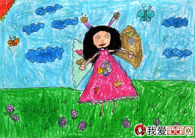 水彩人物卡通梦想画《快乐小仙女》5岁儿童画