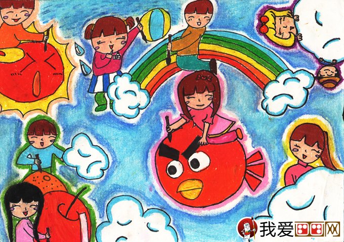 儿童科幻卡通画《梦想成真》8岁儿童水彩画作品