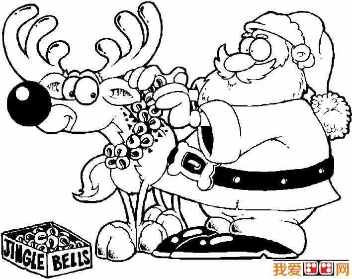 圣诞老人简笔画图片01正在往鹿脖子上套礼物的简笔画圣诞老人