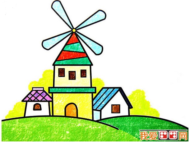 儿童画绘画:风车的画法和风车画作品