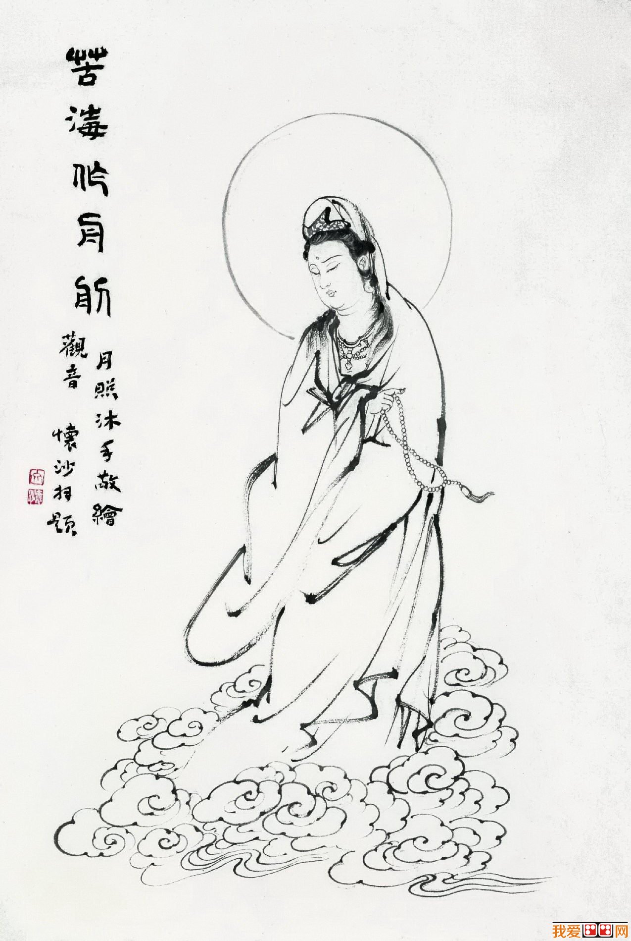 百科 中国名画 白描画    月照和尚俗名张洪彬,1968年出生于黑龙江省