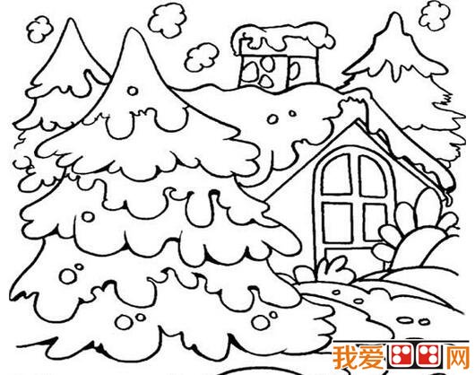 冬天雪景简笔画作品欣赏(2)
