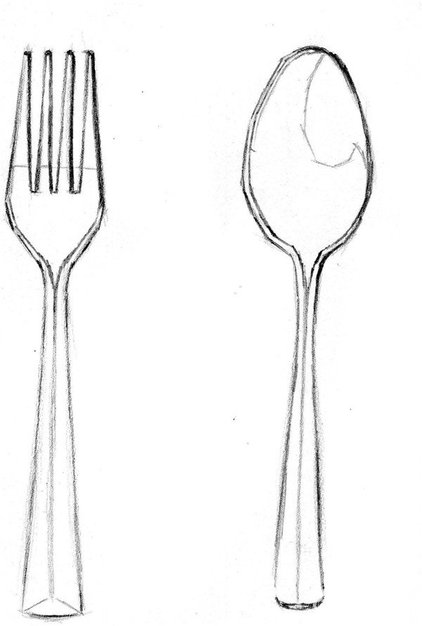 素描  餐具  勺子和餐叉